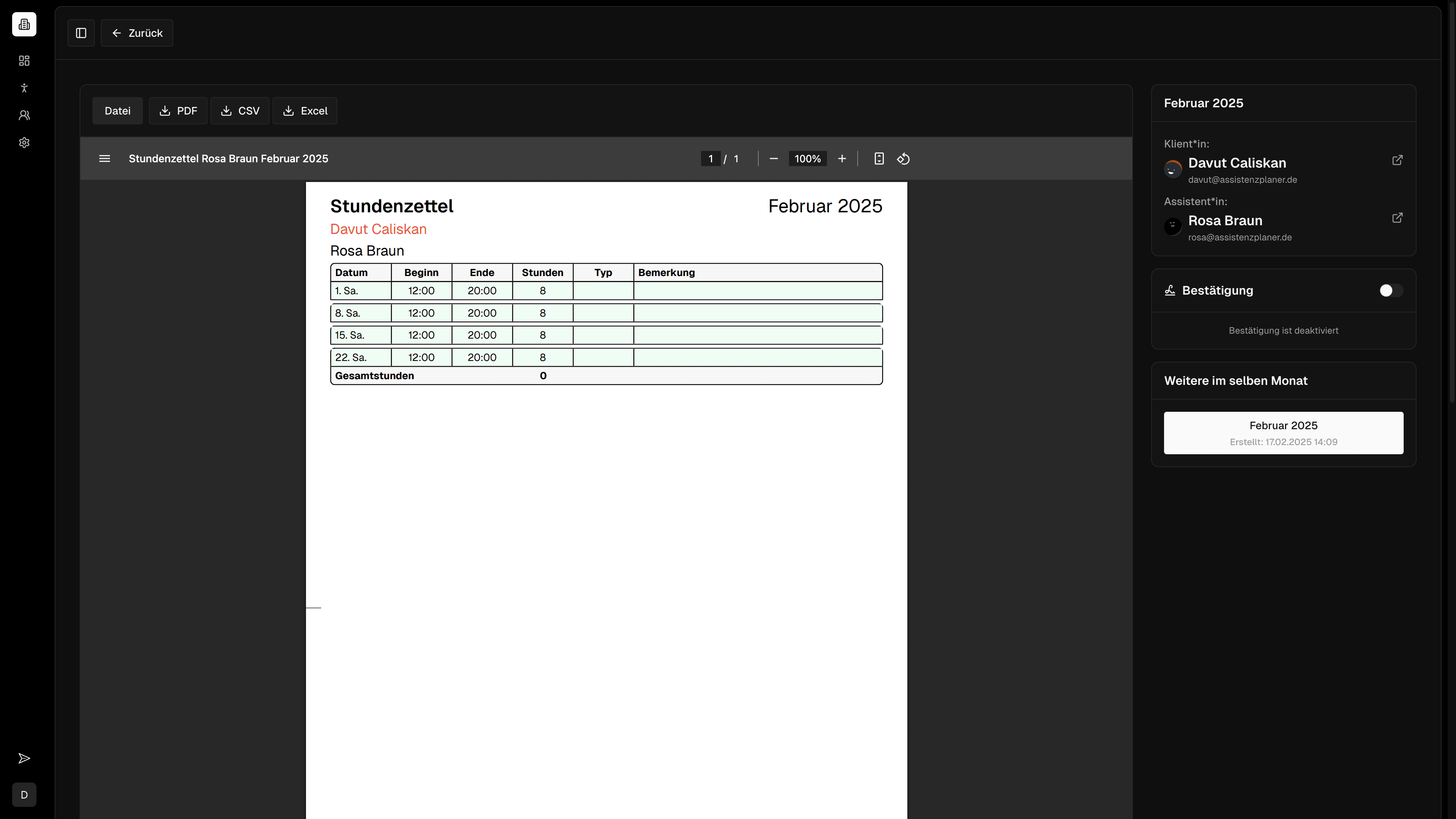 Stundenzettel erstellen