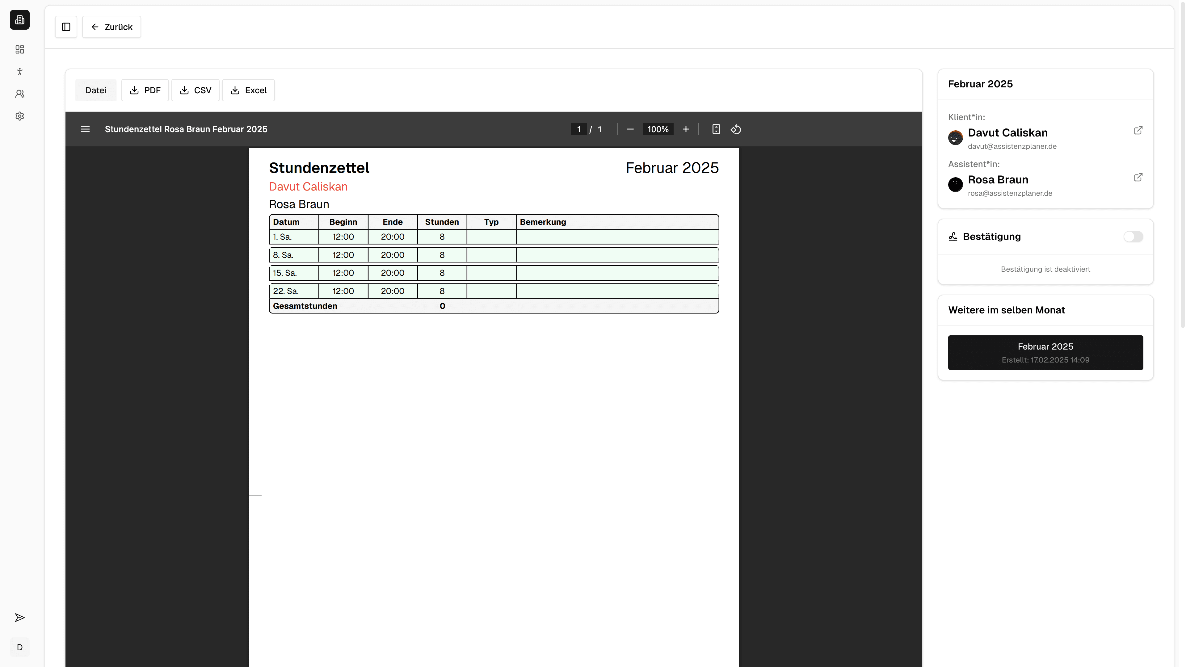 Stundenzettel erstellen