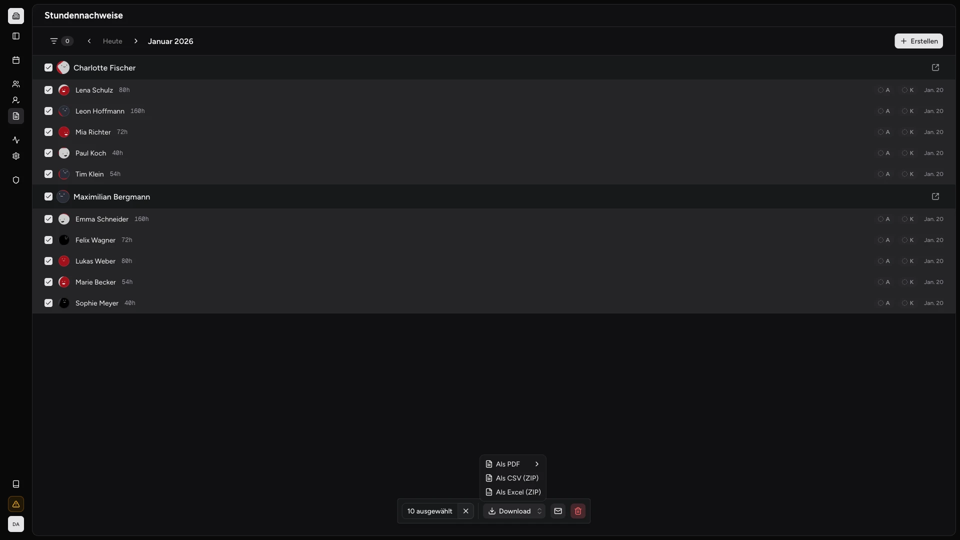 Stundennachweise mit Export