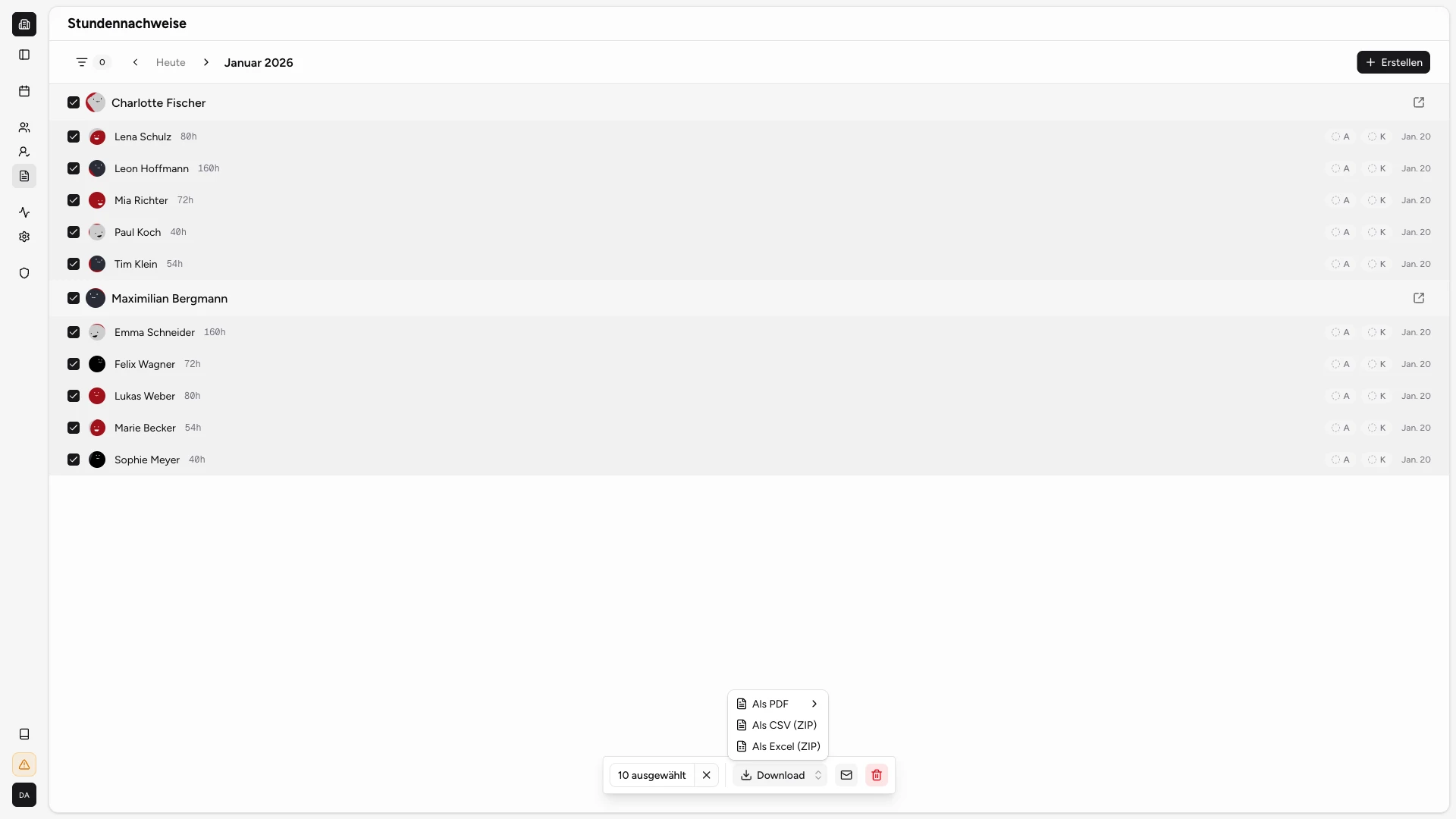Stundennachweise mit Export